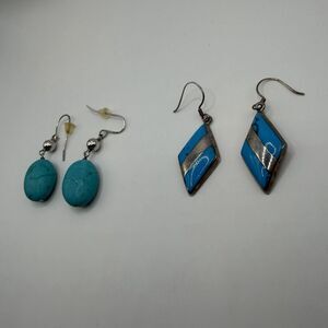 925 Sterling Silver Turquoise Earrings Lot 2 Pairs Dangle & Drop NEW